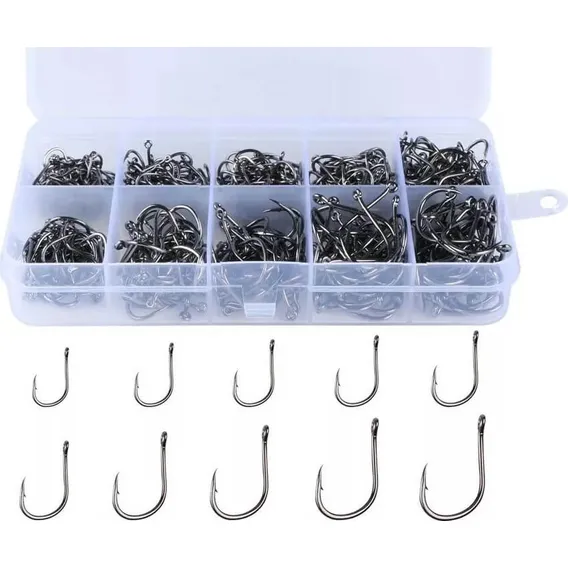 Kit Com 600 Anzóis Aço Carbono #3 Ao #12 + Caixa Pesca Anzol Foto 1