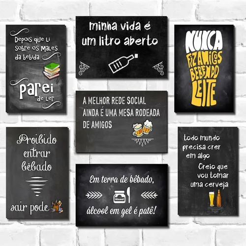 Kit Com 7 Placas - Mdf - 30x20cm - Frases De Boteco Cerveja Foto 1