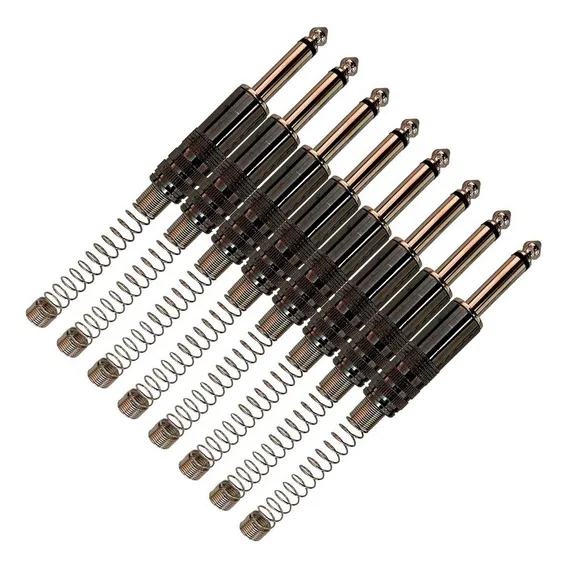 Kit Com 8 Plug P10 Mono Metal Com Mola Espiral Niquelado Foto 1