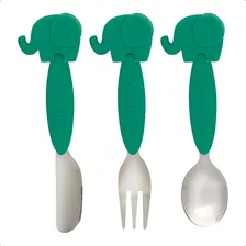 Kit Com Faca Garfo E Colher Infantil Elefante - Marcus & Ma Foto mini 1