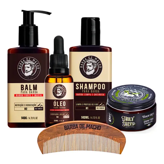 Kit Com Produtos Para Barba E Cabelo Shampoo Balm Pomada Foto 1
