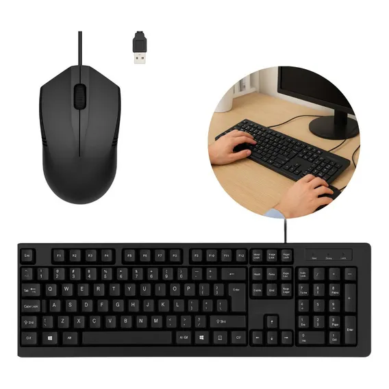 Kit Combo Teclado E Mouse Com Fio Usb Cor Preto Layout Abnt2 Piracomp Foto 1
