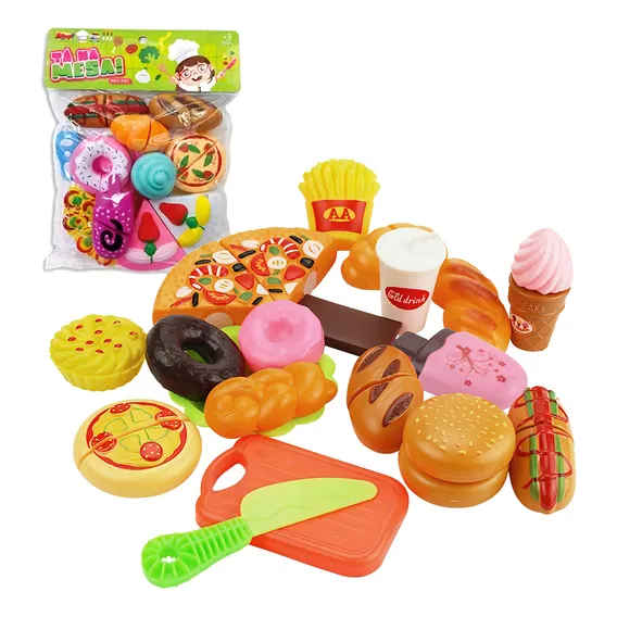 Kit Comidinha Com Velcro Crec Crec Brinquedo De Cortar 15pçs Foto 1