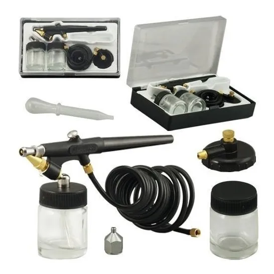 Kit Completo Aerografo Profissional 0,3mm 2 Cubas Vidro Foto 1