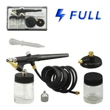 Kit Completo Aerografo Profissional 0,3mm 2 Cubas Vidro Foto mini 1