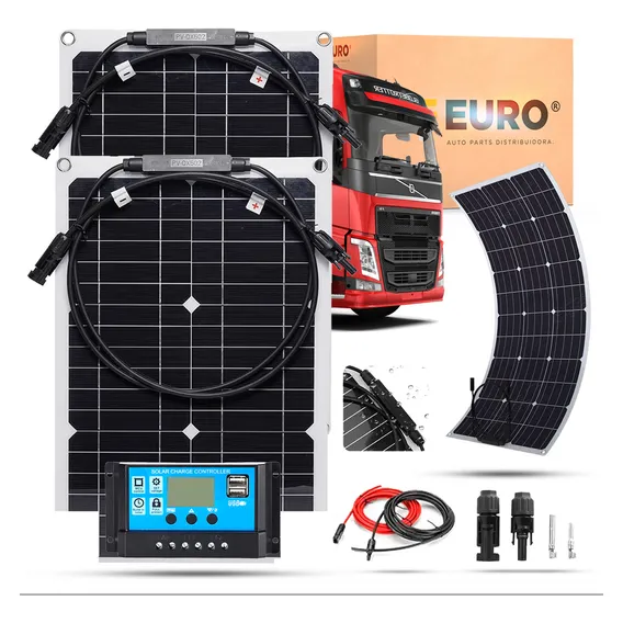 Kit Completo Placa Solar Flexível 200w ( 2x 100w ) Foto 1