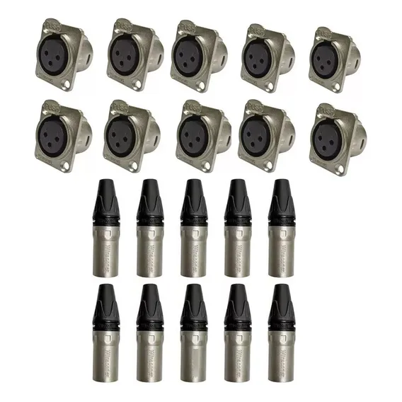 Kit Conectores Xlr 10 FĂȘmea Painel + 10 Macho Wireconex Cor Prateado Foto 1