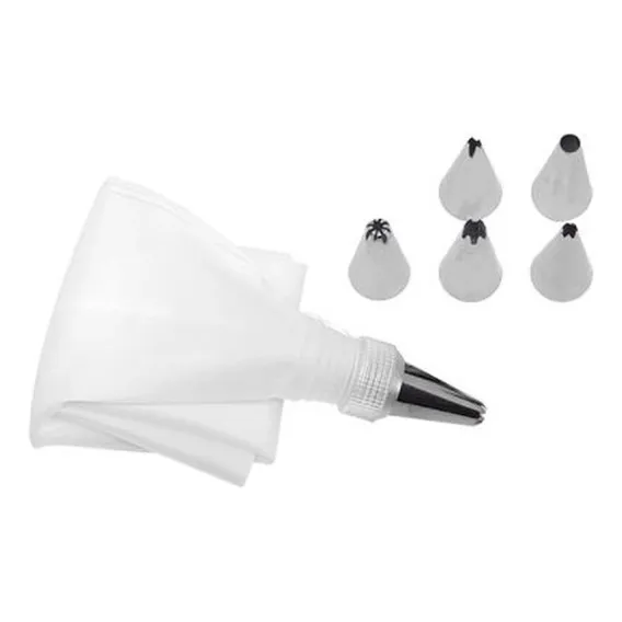 Kit Confeiteiro Saco Decorador Bolo E 6 Bicos Inox Decoração Foto 1