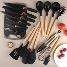 Kit Conjunto 19 Pçs De UtensĂlios Facas Silicone E Plástico Cor Preto Foto mini 2