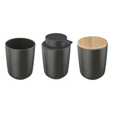 Kit Conjunto Banheiro Lavabo 3 Peças Cerâmica Preto Yoi Foto mini 1