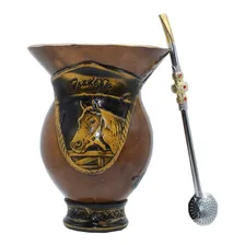 Kit Conjunto Chimarrao Cuia Cavalo E Bomba Luxo Tradicional Foto mini 2