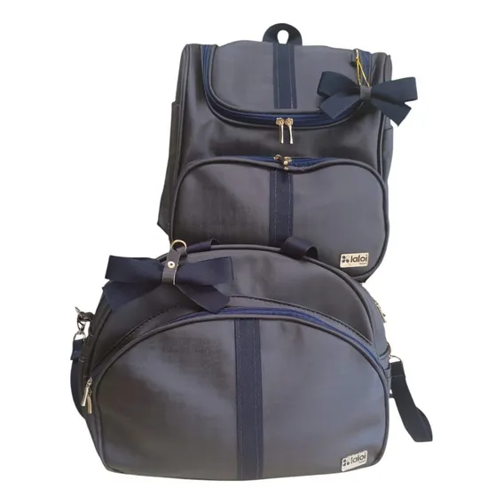 Kit conjunto de Bolsa Enxoval Maternidade MamĂŁe BebĂȘ Azul Metalizado Foto 1