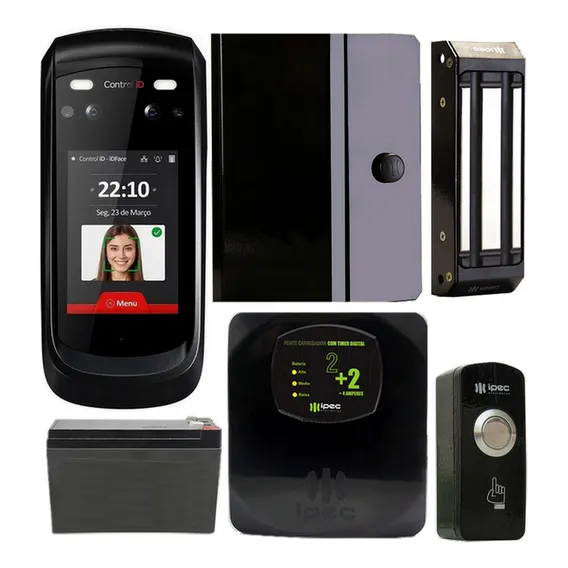 Kit Controle De Acesso Idface Fechadura Eletroímã Botoeira Cor Preto Foto 1