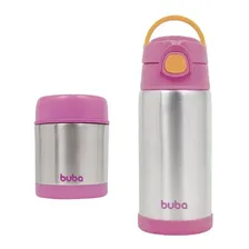 Kit Copo Térmico Canudo Buba 400ml + Pote Térmico 350ml Rosa Foto mini 1
