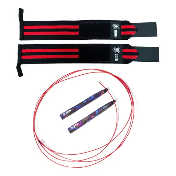 Kit Corda De Pular Profissional Speed Rope Munhequeira Odin Foto 1