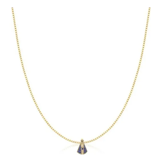 Kit Corrente Ouro 18k Veneziana + Pingente Nossa Aparecida Cor Azul Foto 1