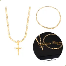 Kit Corrente Pingente E Pulseira Masculina Banhada Ouro 18k Cor Dourado Foto  mini 1