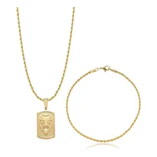 Kit Corrente + Pulseira Cordão Baiano Banhado A Ouro 18k Foto  mini 1