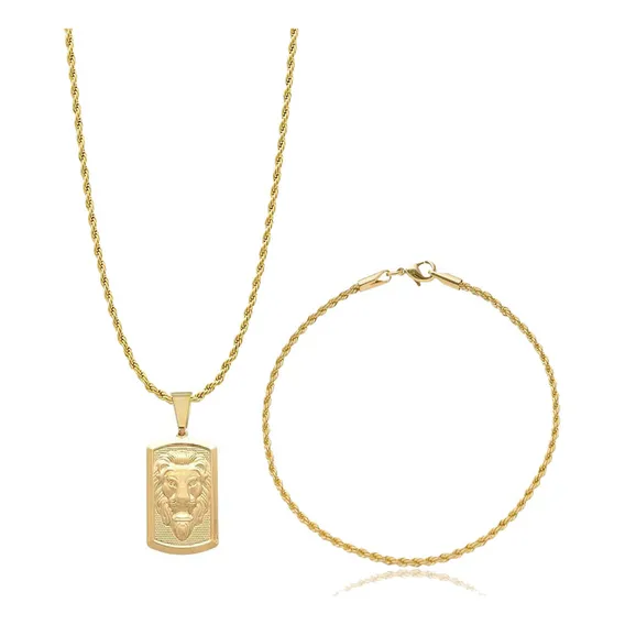 Kit Corrente + Pulseira Cordão Baiano Banhado A Ouro 18k Foto 1