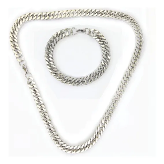 Kit Corrente + Pulseira Grumet Aço Inox Não Fica Preta 24 Foto 1