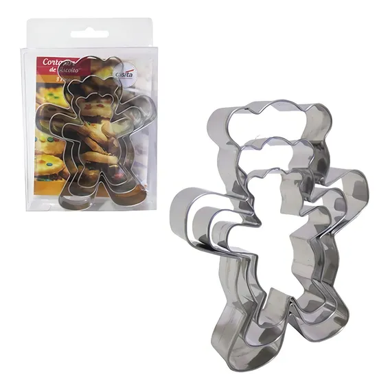 Kit Cortadores Confeitaria De Biscoito Urso 3 Peças Inox Foto 1