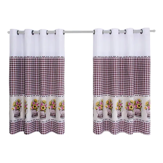 Kit Cortina Cozinha Oxford Estampada 2,80x1,50m + Varão 2m Cor Girassol Foto 1