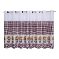 Kit Cortina Cozinha Oxford Estampada 2,80x1,50m + Varão 2m Cor Girassol Foto mini 2