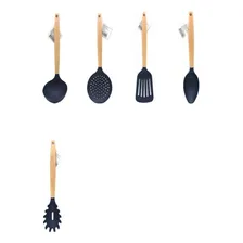 Kit Cozinha 5 Peças Utensílios Talheres Plástico Preto Foto  mini 1