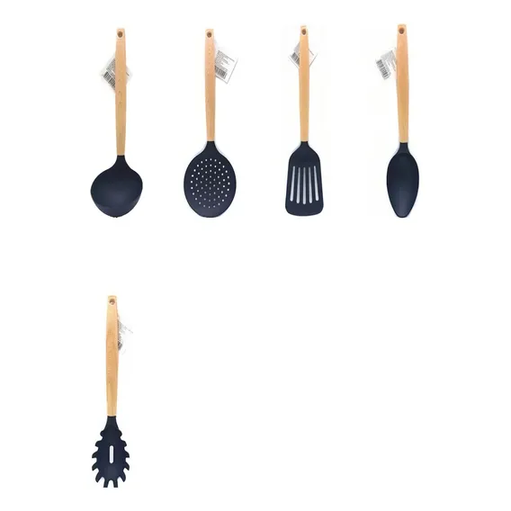 Kit Cozinha 5 Peças Utensílios Talheres Plástico Preto Foto 1