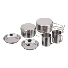 Kit Cozinha Camping 8 Peças Inox Panela Prato Caneca Foto mini 1