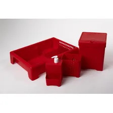 Kit Cozinha Escorredor Lixeira Porta Detergente Porta Talher Cor Vermelho Foto mini  2