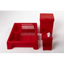 Kit Cozinha Escorredor Lixeira Porta Detergente Porta Talher Cor Vermelho Foto mini  3