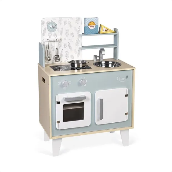 Kit Cozinha Infantil Brinquedo Fogão Grande Madeira Azul Foto 1