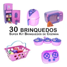 Kit Cozinha Infantil Geladeira Microondas Fogão 30pç Foto  mini 1