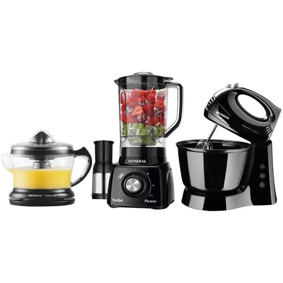 Kit Cozinha Mondial Liquidificador Batedeira E Espremedor Cor Preto 110V Foto 1