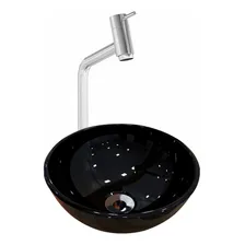 Kit Cuba Apoio Redonda Banheiro Lavabo Com Torneira válvula Cor Preto Foto mini 1