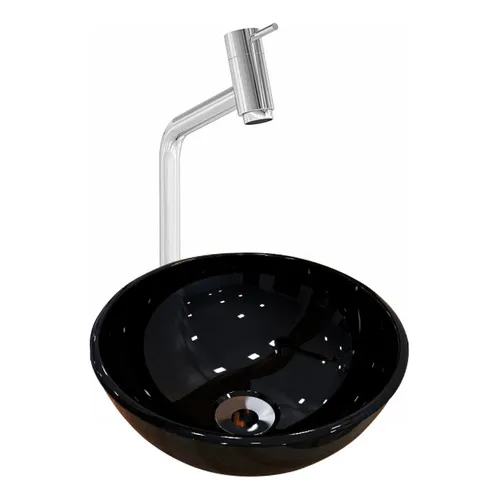 Kit Cuba Apoio Redonda Banheiro Lavabo Com Torneira válvula Cor Preto Foto 1