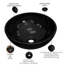 Kit Cuba Apoio Redonda Banheiro Lavabo Com Torneira válvula Cor Preto Foto mini 4