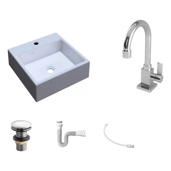 Kit Cuba Q355 Torneira Luxo 1195 Metal Válvula Click 1 Polegada G Sifão Pvc Flexível Compace Branco Foto 1