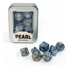 Kit Dados Rpg Set Perolado 7 Dado Case Dice Dnd Buro Cor Cinza Foto  mini 1