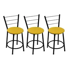 Kit de 3 banquetas Fortmix Aço carbono assento Amarelo Foto mini 1