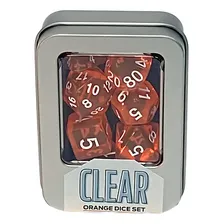Kit De 7 Dados Rpg: Clear - Orange (laranja) Foto mini 1