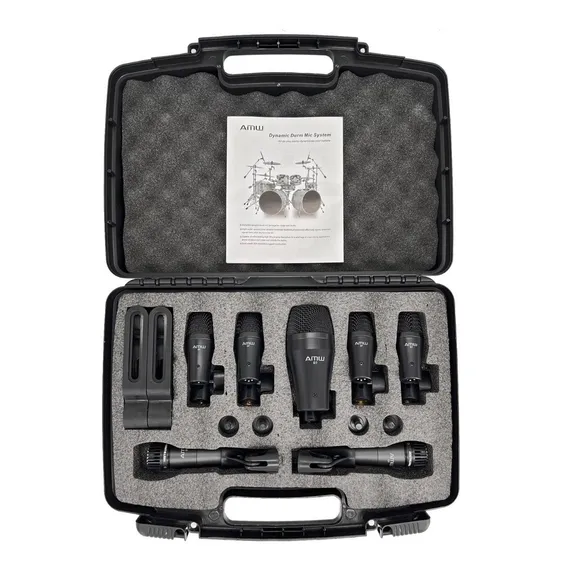 Kit De 7 Microfones Para Bateria Profissional Amw D7 + Case Cor Preto Foto 1