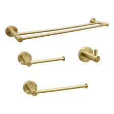Kit De Acessórios Banheiro Dourado Escovado Inox 4 Peças Porta Toalha De Banho Rosto Toalheiro Duplo Porta Papel Higiênico Suporte De Parede Lavabo Dona D.cor Foto mini 1