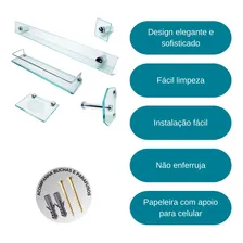 Kit De Acessórios P/ Banheiro 5 Pçs Em Vidro Incolor C600 Foto mini 2