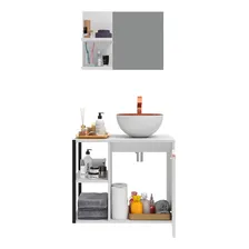 Kit de banheiro armário lateral estilo industrial cor branco com cobre Foto mini  3