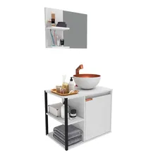 Kit de banheiro armário lateral estilo industrial cor branco com cobre Foto mini 4