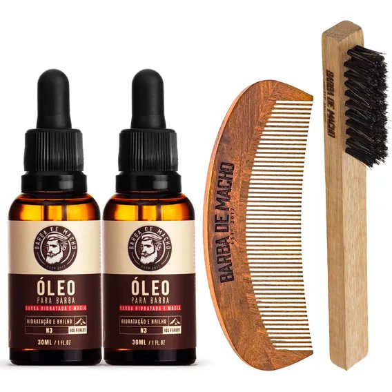 Kit De Barba 2 Óleo 30ml + Pente De Madeira + Escovinha Foto 1