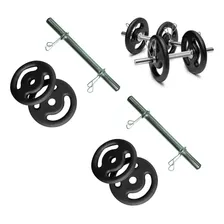 Kit De Barras Ocas E Anilhas Flash 20kg Em Ferro Fundido Preto Foto mini 1
