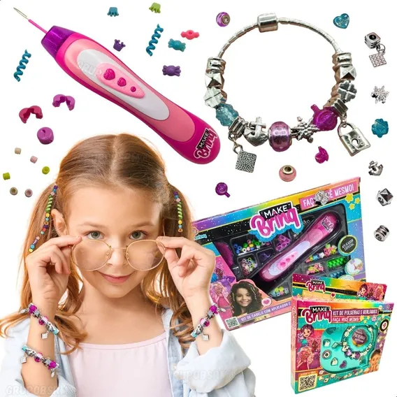 Kit De Beleza Infantil Criança Miçangas Berloque Pulseira Foto 1